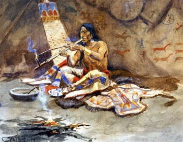 Indios americanos Painting - La pipa de la paz 1898 Charles Marion Russell Indios Americanos